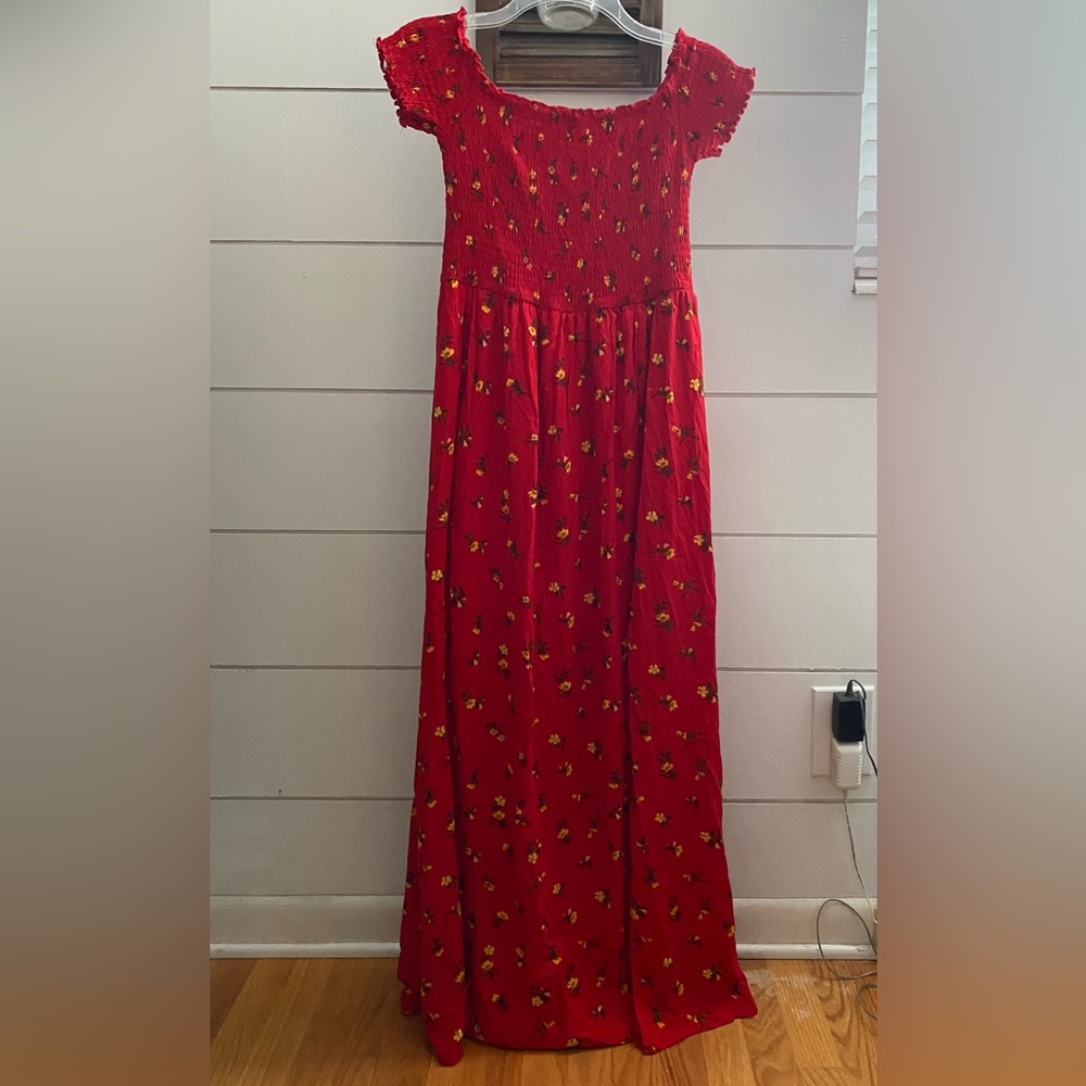 long, flowy, floral, ankle-length dress!